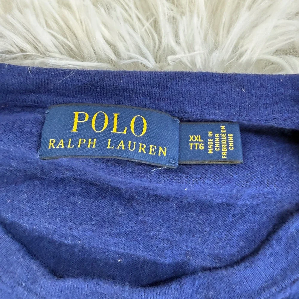 Polo Ralph Lauren Mens XXL Blue Cotton Cashmere Crewneck Sweater Pullover